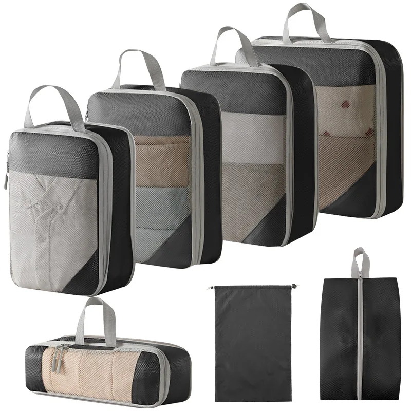 7PCS Large capacity Travel storage bag compressible packaging cubes foldable waterproof suitcase nylon portable bag luggage rack