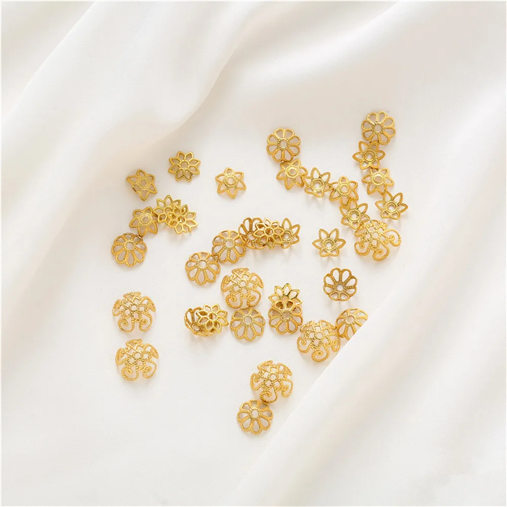 

14K gold sharp corner round corner lace hollow flower holder flower cap bead holder DIY string chain jewelry accessories