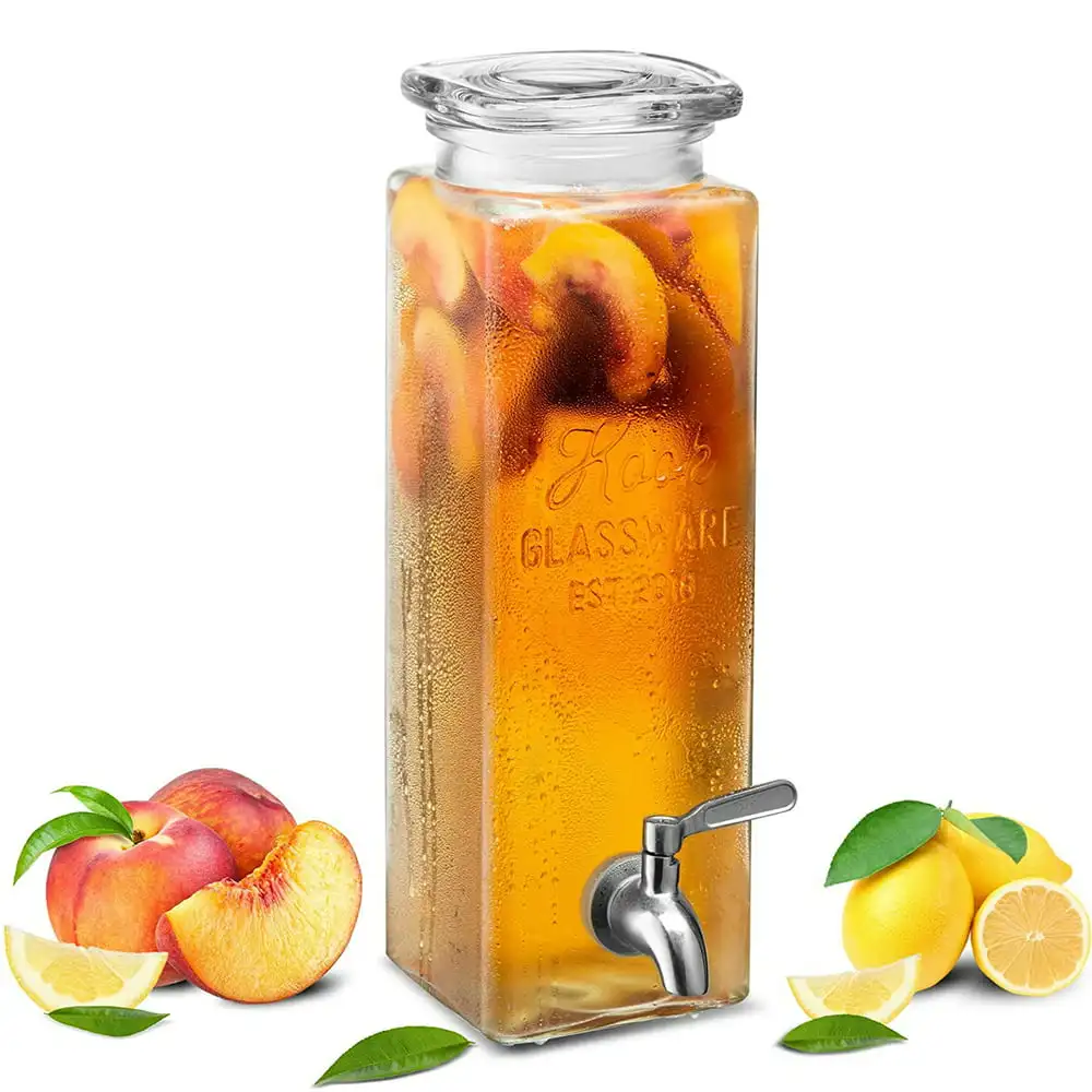 

80-Oz Rectangular Glass Beverage Dispenser with Spigot Mason Jar Drink Dispenser
