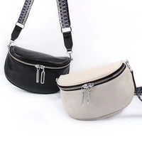 genuine leather large capacity waist chest bag woman wide shoudler strap zipper sling crossbody bag casual daily soft fanny pack