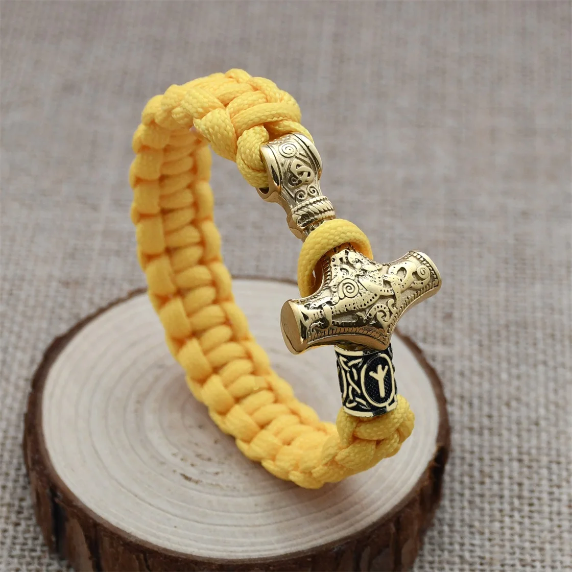 

Viking Stainless Steel Gold Thor's Hammer Bracelet Viking Beads Rune Amulet Accessories