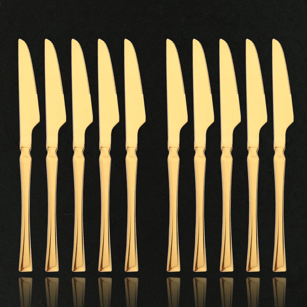 

Luxury Stainless Steel 10Pcs Dinner Knives Set Sharp Steak Knife Western Gold Tableware Knife Restaurant Knives Dinnerware Set