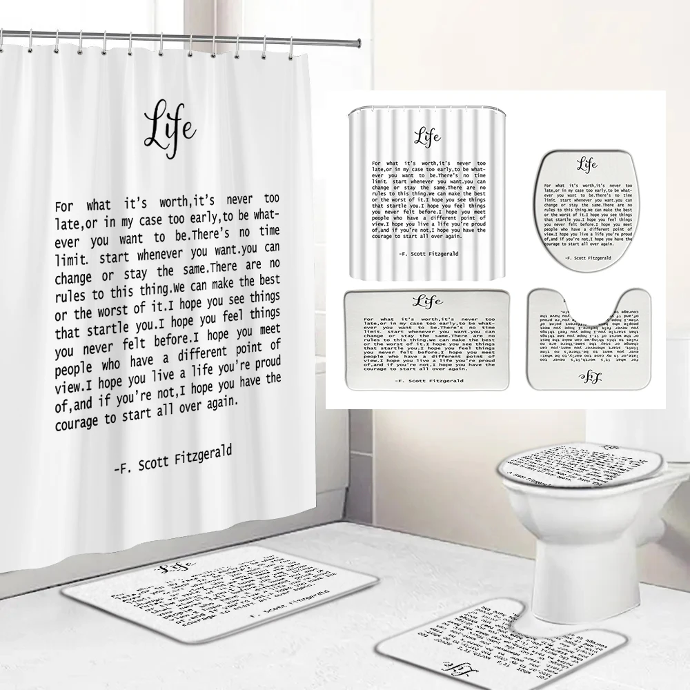 

White Concise Nordic style Printed Shower Curtain Set Bathroom Carpet Cover Toilet Lid Mat Pad Pedestal Rugs for Home Decor