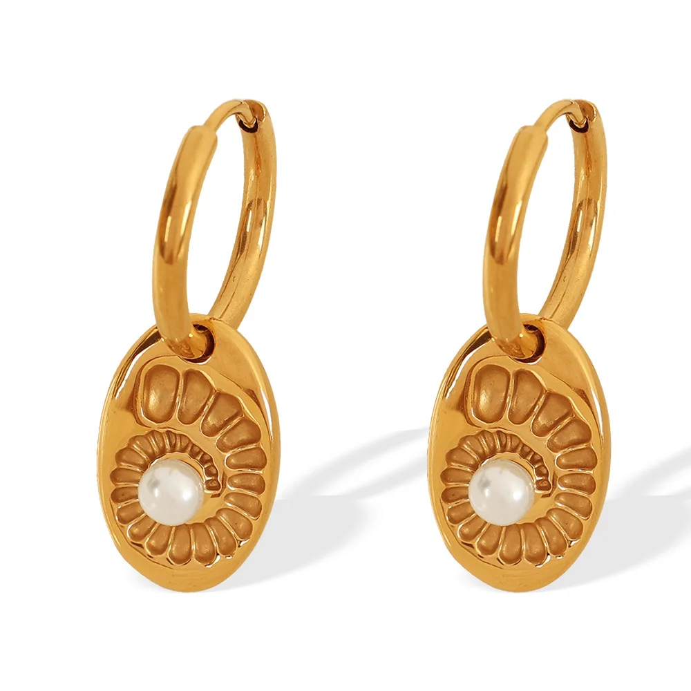 Серьги-кольца Keen-on из нержавеющей стали 316L с жемчугом в форме ракушки