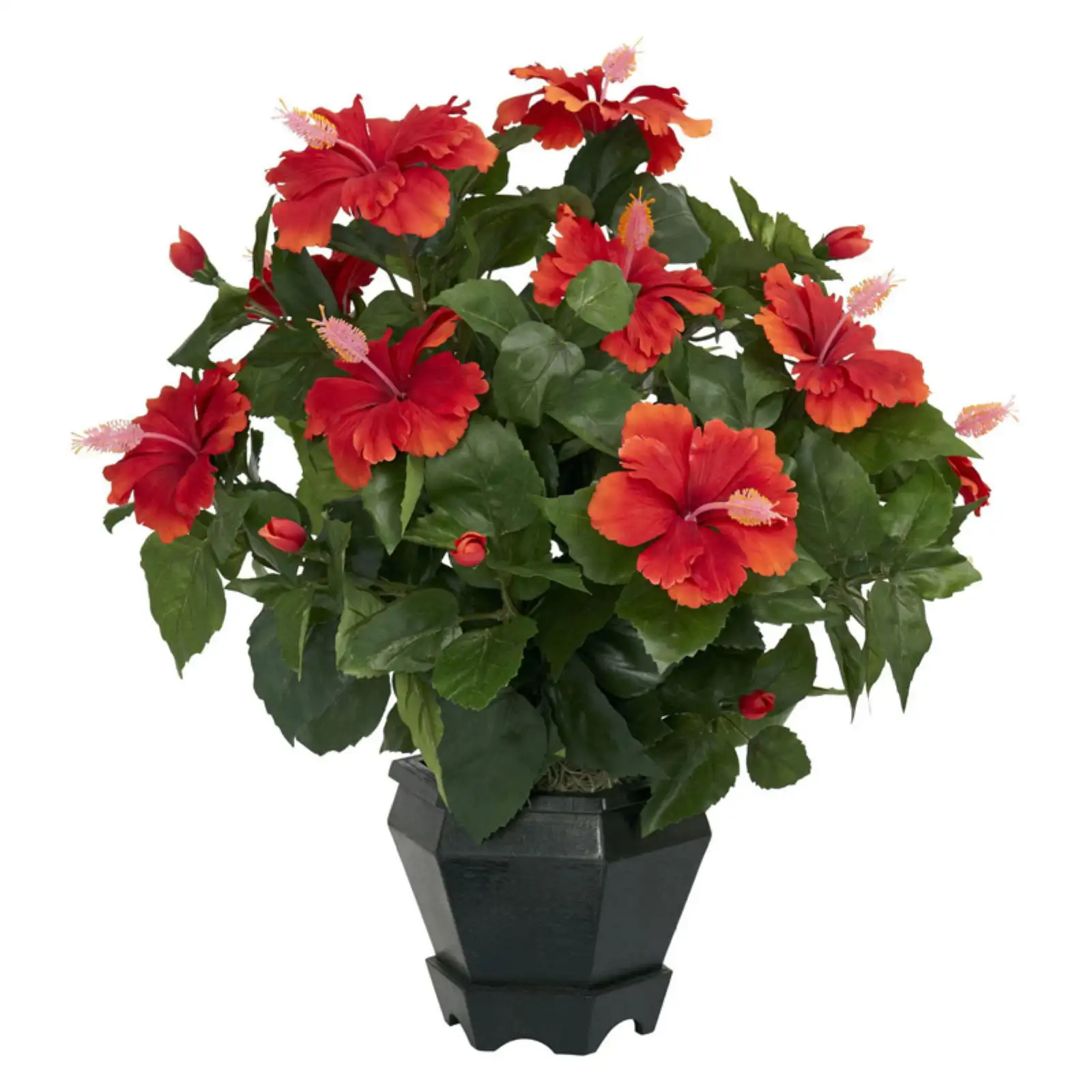 20" Hibiscus Polyester Artificial Plant with Vase, Orange