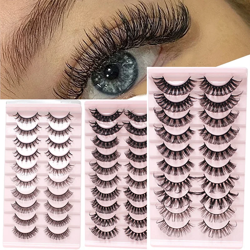 

New 10Pairs 3D Faux Hair Lashes Extension Russia Volumes DD Curl False Eyelashes Mix Style Natural Thick Reusable