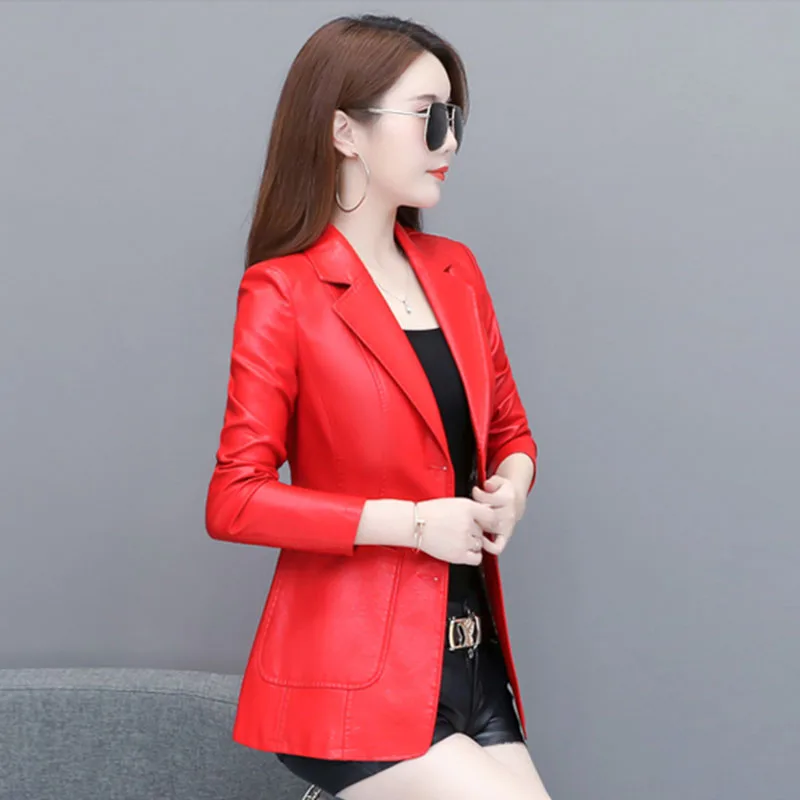 2023 New Fashion Leather Women's Coat Autumn Winter High Quality Lapel Sheep Skin Temperament Solid Color Women Leather Coat Y93