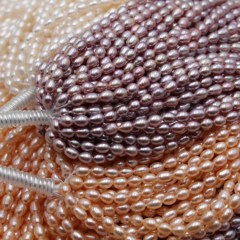 

Cheap Price 5-6mm Rice pearl Necklace loose Beads natural freshwater pearl strand drop shaped DIY jewelry accessories