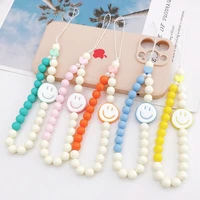 creative beads phone chains for women cute smile face cellphone lanyard telephone strap phonecase charm jewelry accessories gift