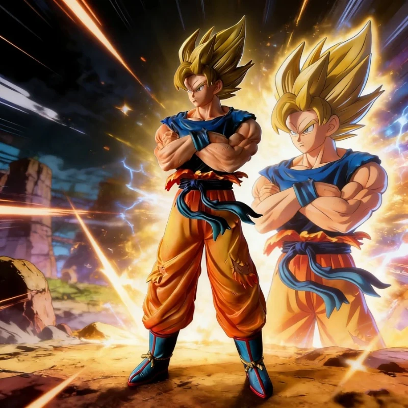 Фото В НАЛИЧИИ - Фигурка YJ 32 см/12,6 дюйма, Dragon Ball SSJ2 Гоку, аниме-фигурка Сон Гоку Супер Сайян 2, коллекционная модель, игрушка, подарок №3