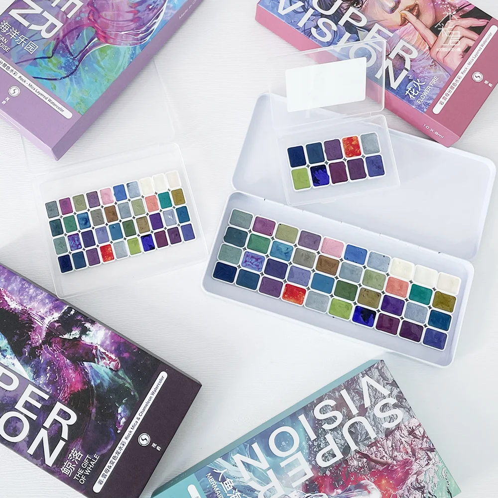 

Super vision Pearlescent Watercolor Pigment Chameleon Precipitation Color acuarela 0.5ml 1ml Tubular 8ml