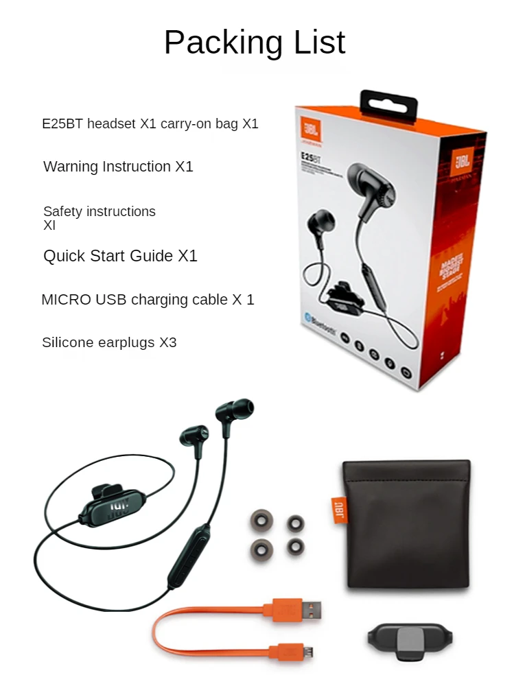 JBL E25BT wireless Bluetooth-compatible headset in-ear running sports heavy bass mobile phone call with wheat earplugs enlarge
