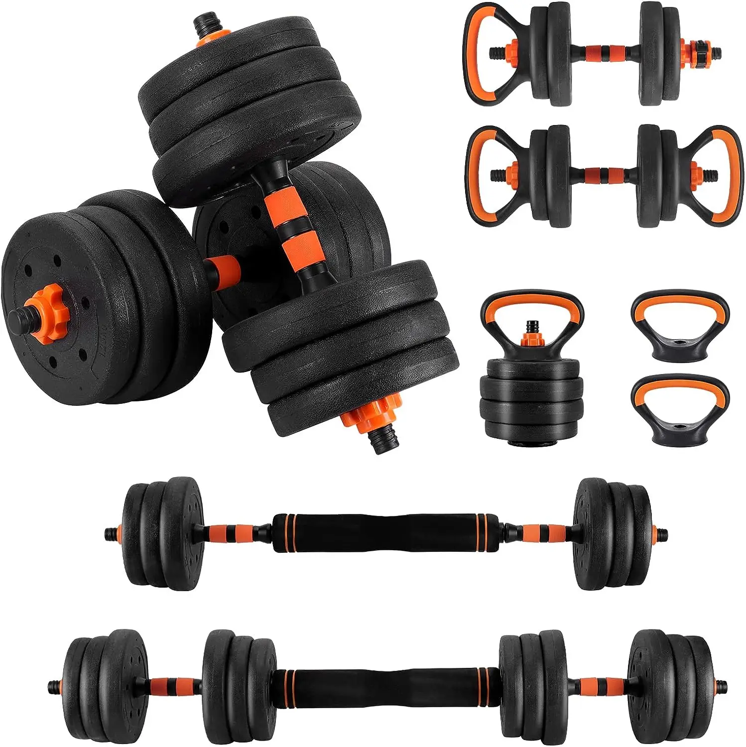 

Dumbbell Set, 44 Lbs Free Weight Set with Double Nuts and Connector, 4 in 1 Weight Lifting Set for Use as Barbell, Kettlebell, P