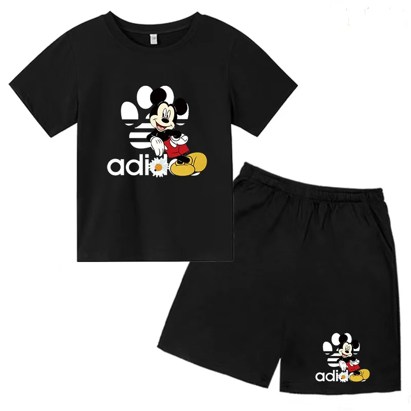 

T-shirt Children Boys Girls Short Sleeve Top + Shorts 2P Summer Disney Mickey Mouse New Fashion Casual Charming Sportswear Set