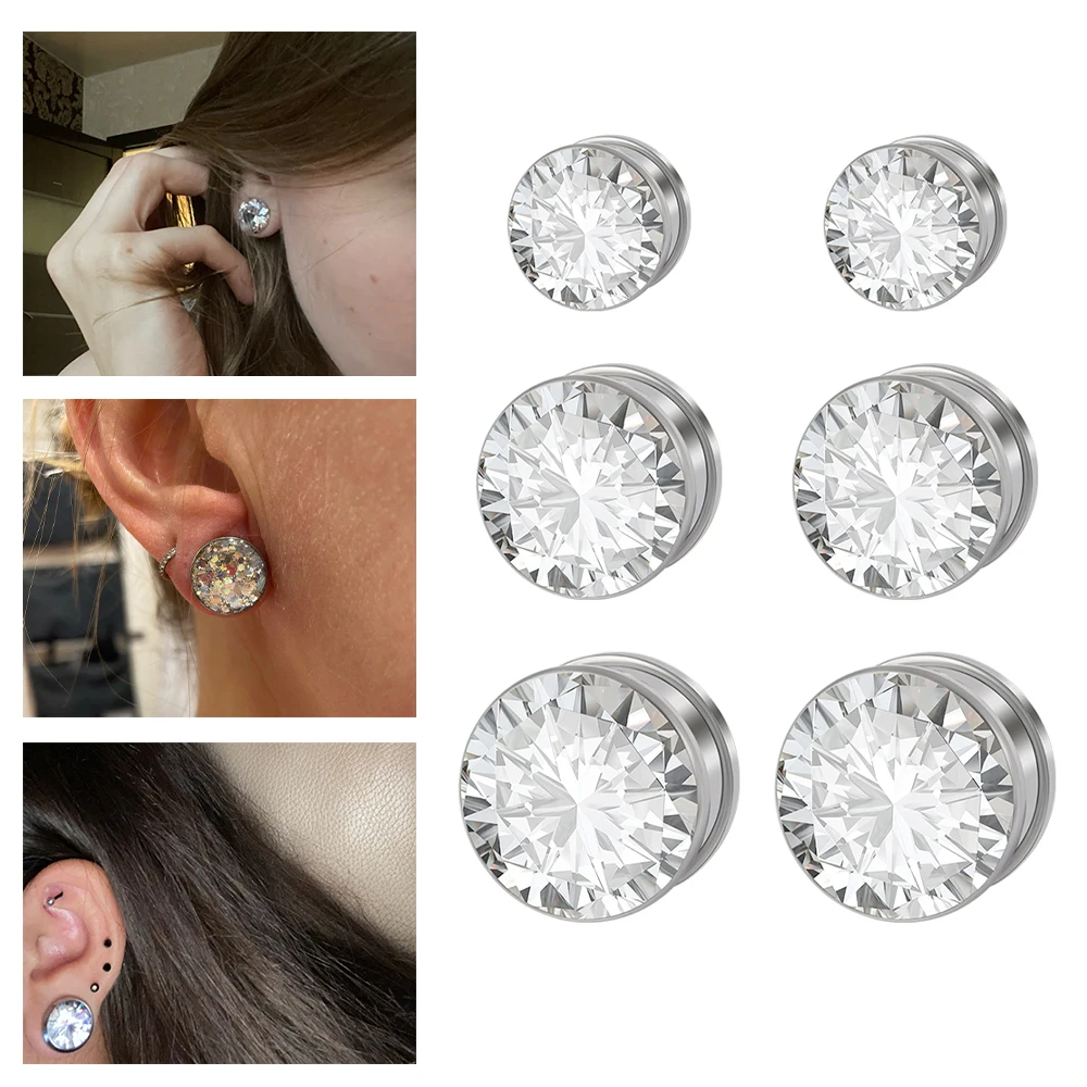 

1 Pair 361L Surgical Steel White Zircon Stud Earrings Tunnel Ear Corner Extender Fashion Pierced Jewelry Labret Tragus Unisex