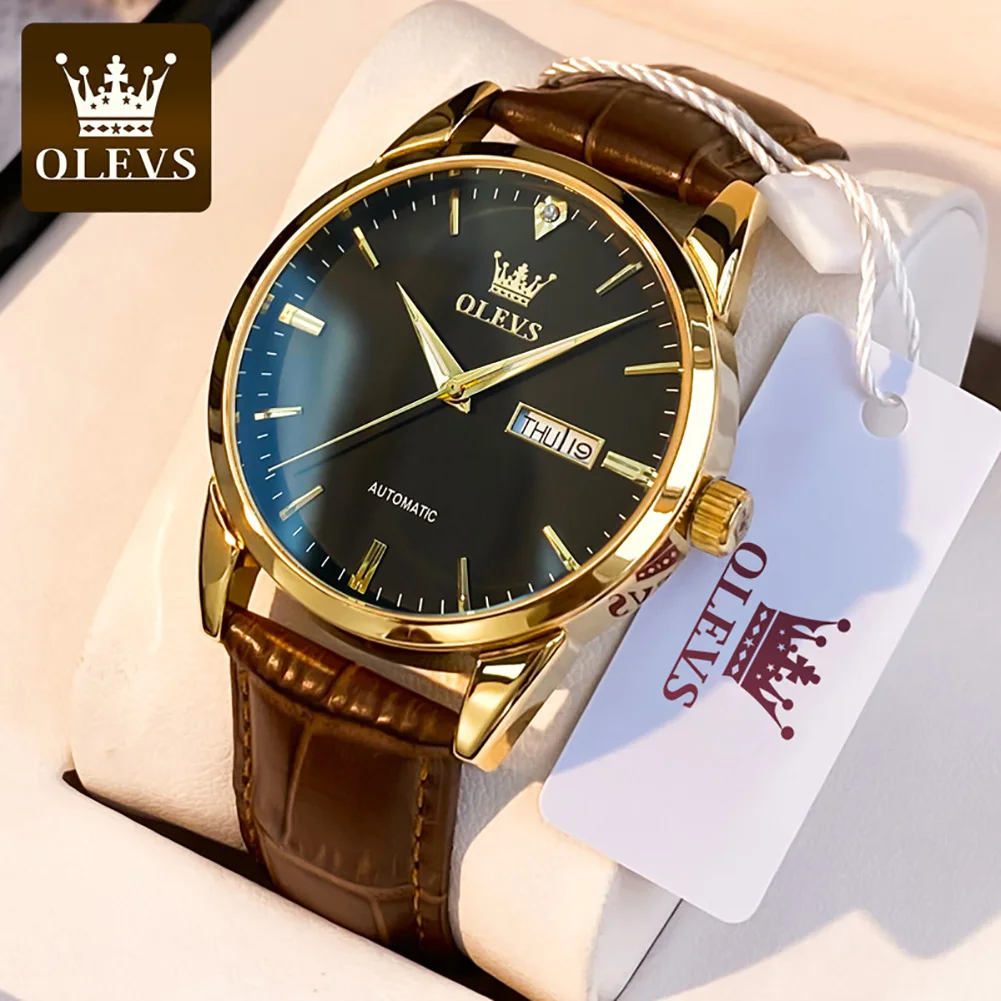 

OLEVS Mens Watches Top Brand Luxury Fashion Mechanical Men Watch Leather Waterproof Watch Luminous Hands Relogio Masculino 6629