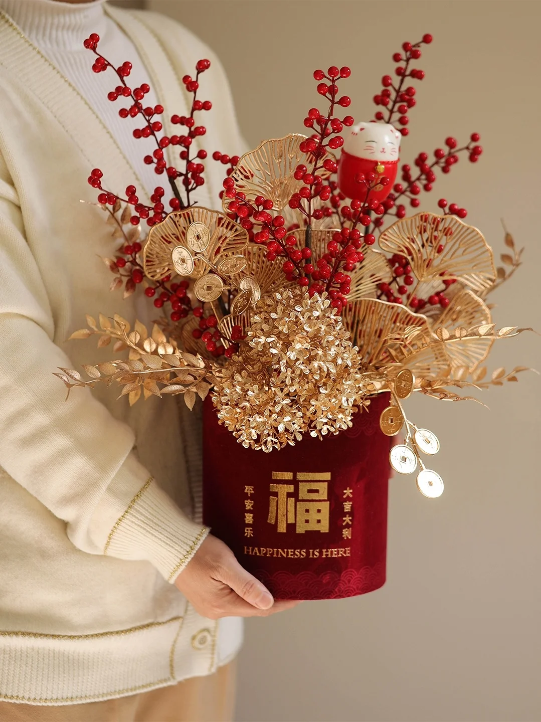 

Новогодние украшения на праздник весны, подвижные подарки на новоселье, высококачественное украшение для гостиной в виде ведра, цветочный ...