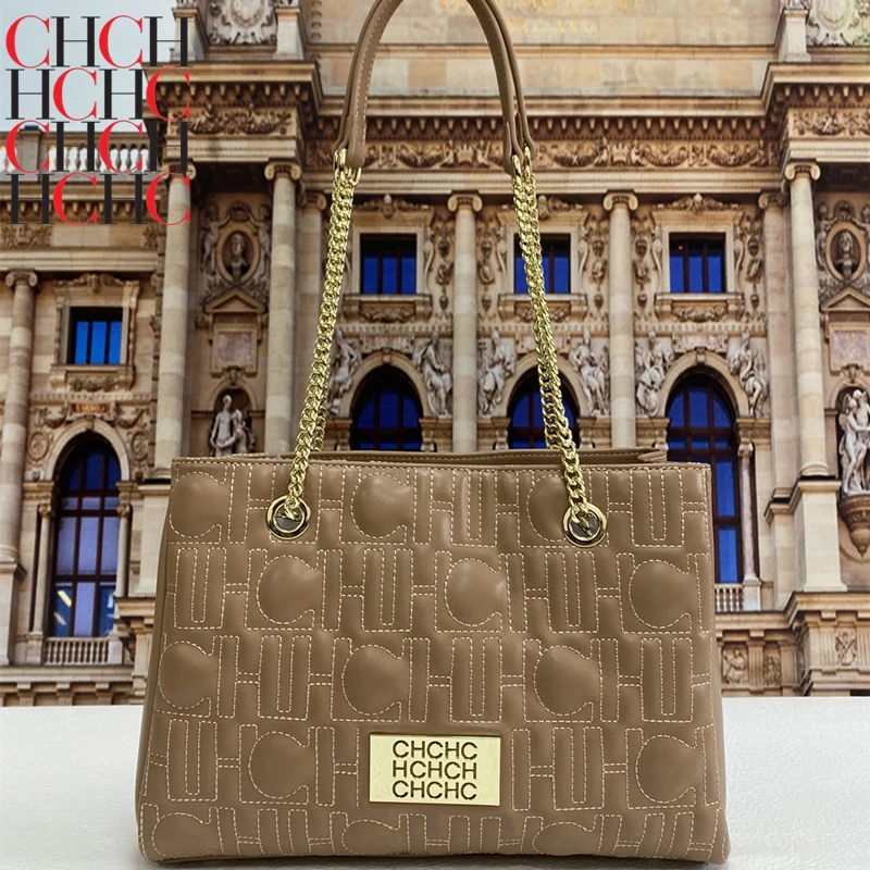 

CHCH HCHC 100% Genuine Leather Women Causal Chain Handbags Large Capacity Single Shoulder Tote Bag Famous Brand Designer Purses