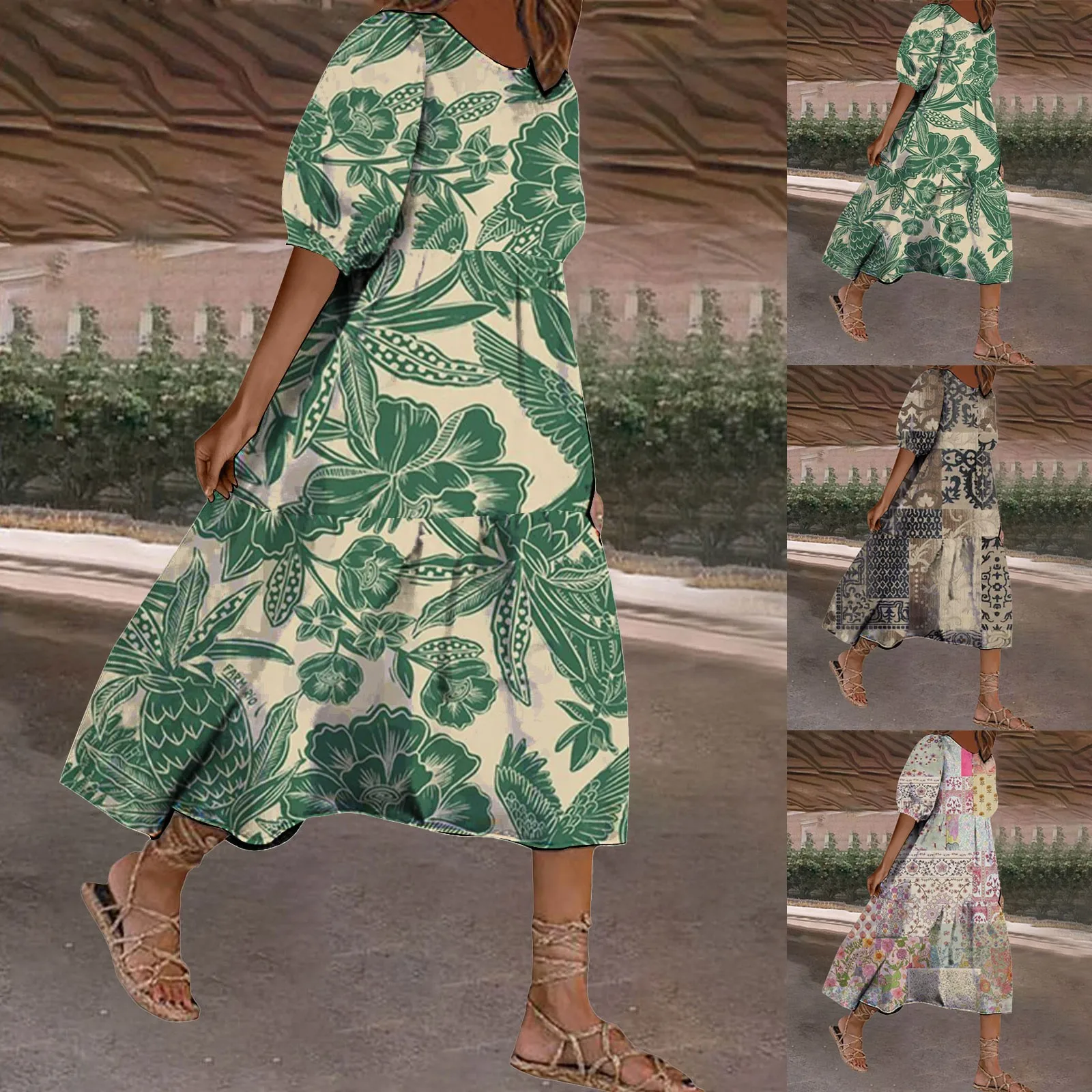 Женское платье с рукавом-фонариком и геометрическим принтом