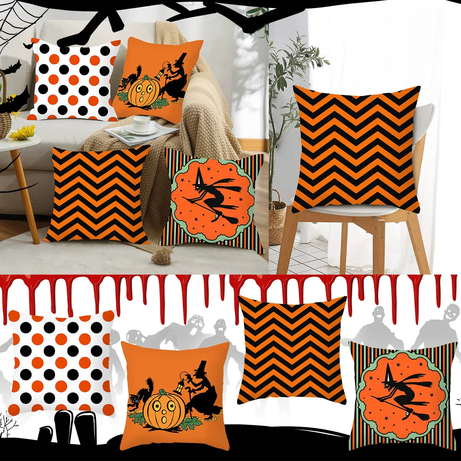 

Pillow Covers 14x20 45x45cm Halloween Pillowcase Digital Print Peach Skin Pillowcase