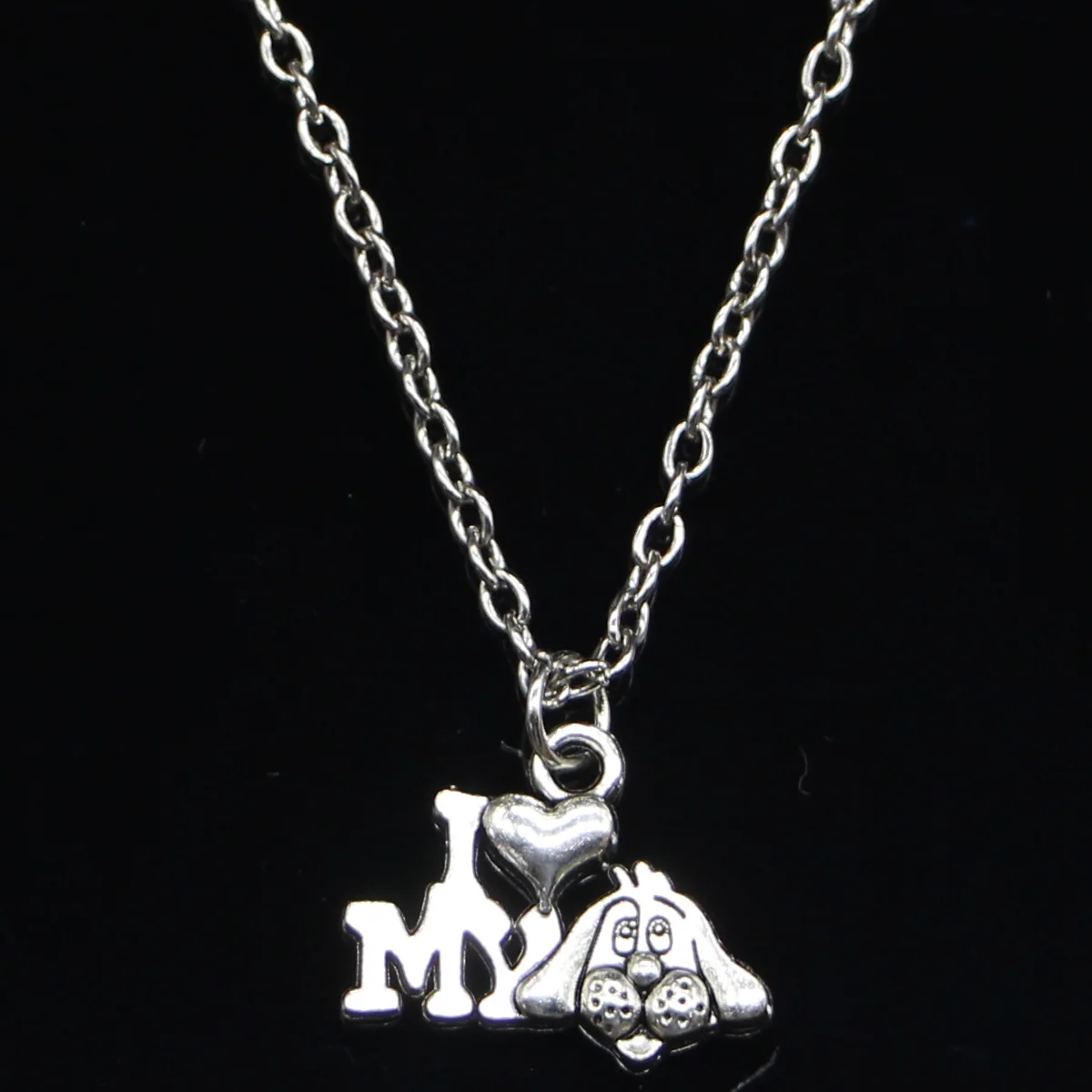 

20pcs New Fashion Necklace 17mm I Love My Dog Pendants Short Long Women Men Colar Gift Jewelry Choker