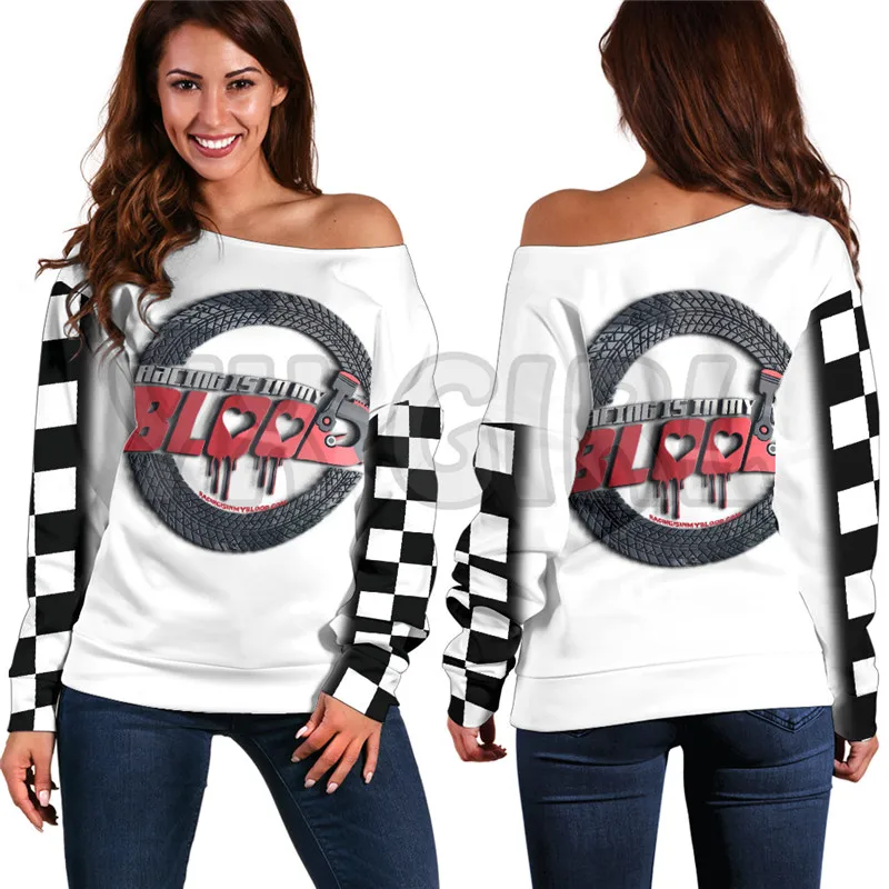 YX GIRL RACING IS IN MY BLOOD WHITE 3D Printed Novelty Women Casual Long Sleeve Sweater Pullover