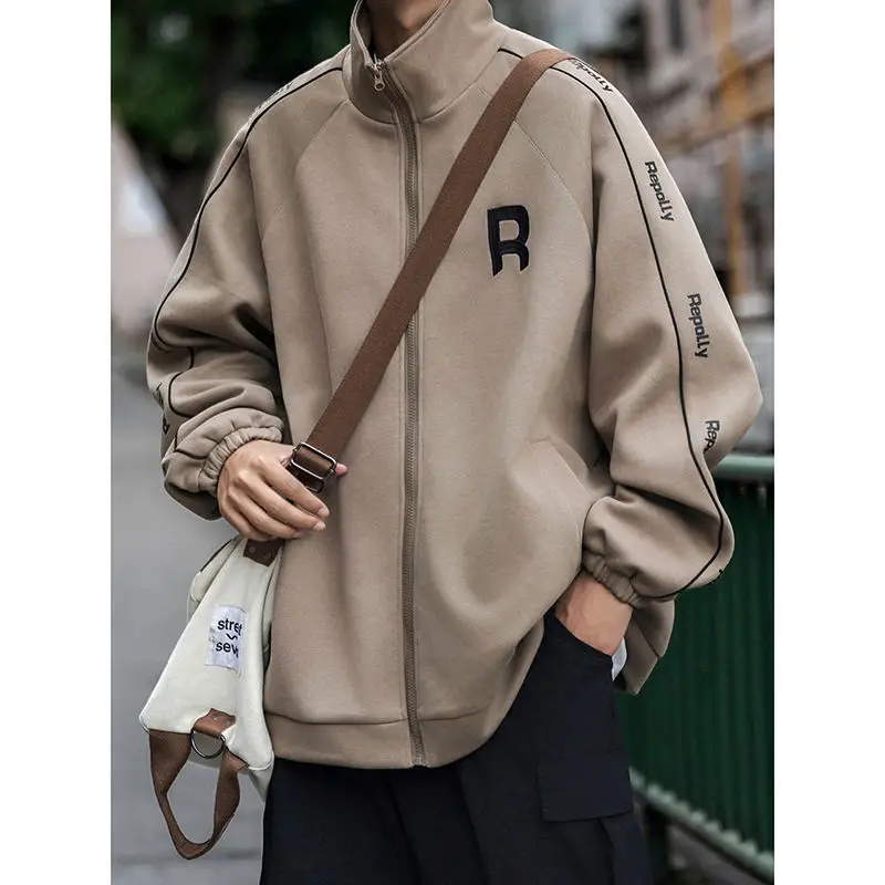 

Men and Women Spring and Autumn Seasons Fashion Personalized Standing Neck Jacket American Retro Couple Hip Hop Casual Y2K Top
