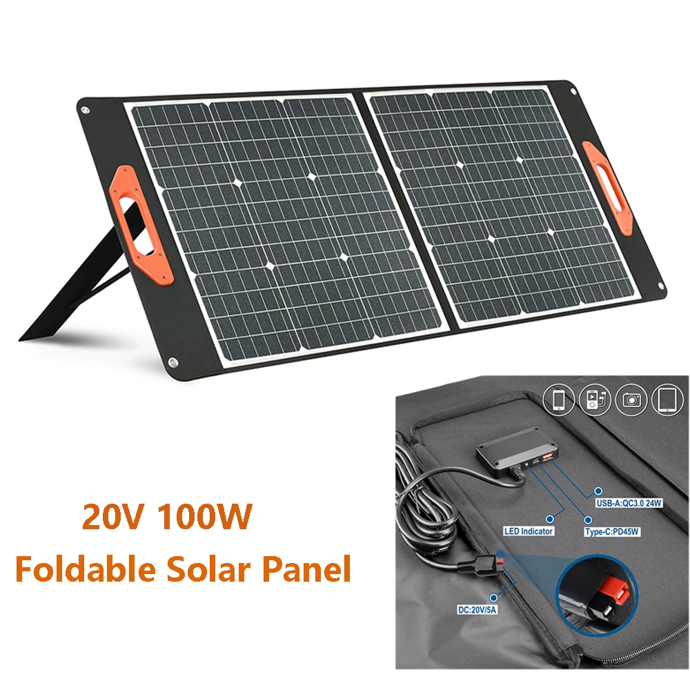

20V 100W Foldable Solar Panel Portable Solar Charger Panel DC Output PD Type-C QC3.0 for Phones Tablets Camping Van RV Trip