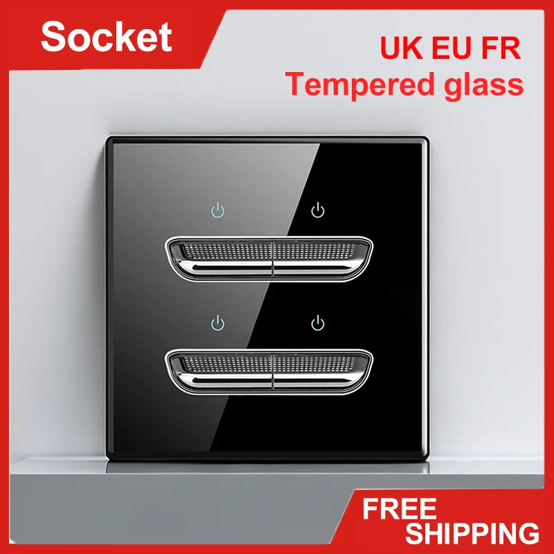 

Tempered Glass Switch Socket UK EU FR Standard Panel Power 1/2/3/4 Gang 1/2 Way Light Sensor Switches Waterproof