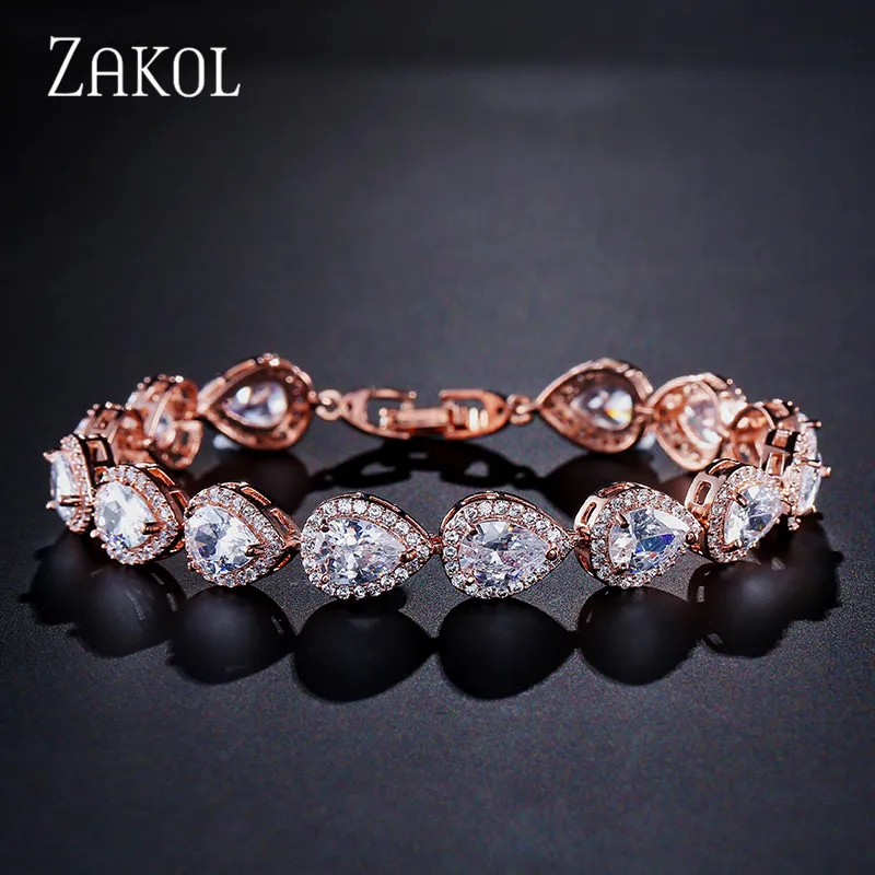 Фото ZAKOL модные капли воды кубического циркония браслеты для элегантных женщин слеза Шарм Свадебный Браслет Свадебные ювелирные изделия BP099 №3