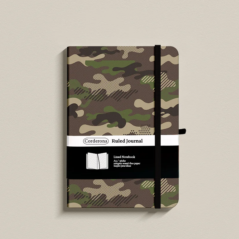 Camouflage Lined Journal Elastic Band A5 100gsm Hard Cover Ruled Executive Notebook