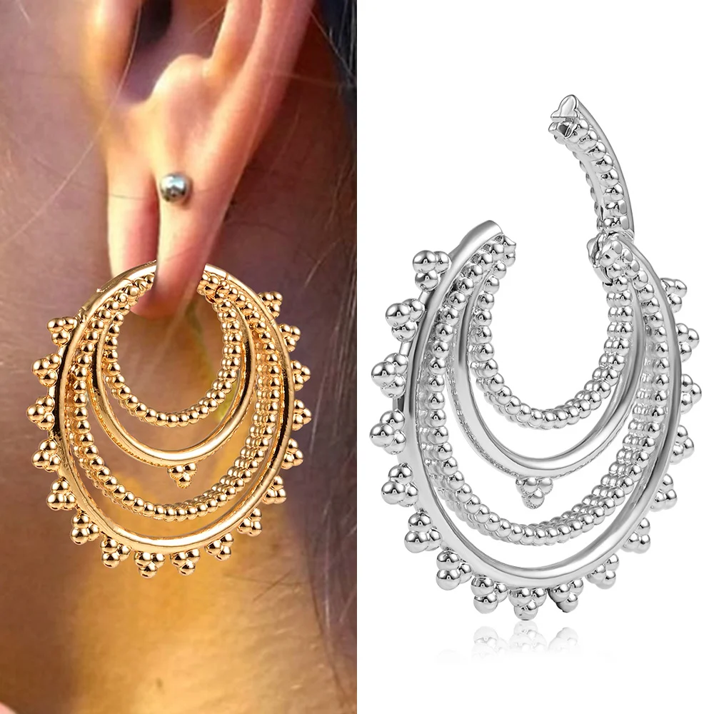 Vankula 2PCS Stainless Steel Fashion Beads Hoop Ear Weights Hangers Ear Gauges Plugs Expander Piercing Body Jewelry Stretcher