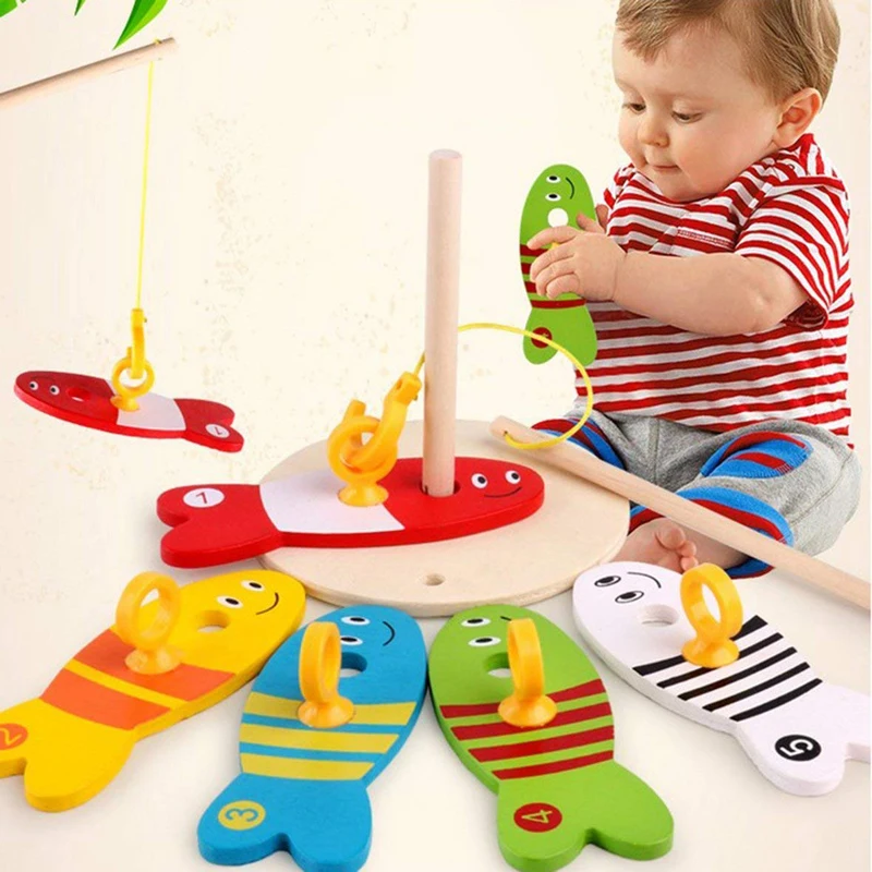

Wooden Fishing Digital Toys Baby Kids Fish Set Blocks Children Games Learning Montessori Early Educational Sorters Toy 1-3 Years