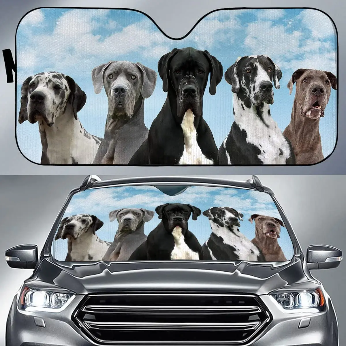 

Great Dane Dogs blue sky pattern car visor, windshield visor for UV sunscreen, window visor