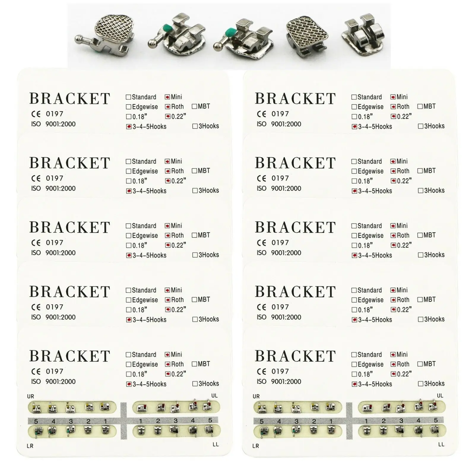 

10 Packs Dental Orthodontic Metal Brackets Mini Roth 022 slot 3 4 5 with Hooks