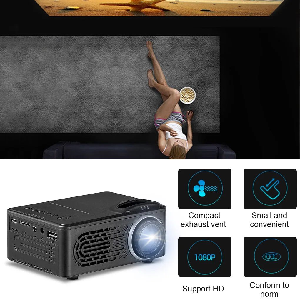 

Mini Projector Household Portable LED Projection Machine HD Smart Home Theater Cinema, US Plug, Black