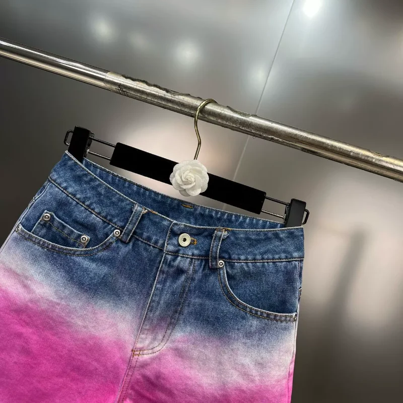 2023 New Women's Clothing Shorts Summer Gradient Color Tie-Dyed Washed Color Frayed Sweet Cool Hot Girl Style Denim Short Pants