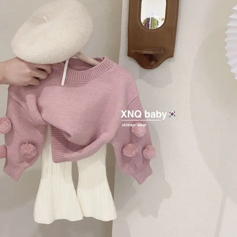 

Girls Clothes 2022 New Autumn Winter Fashion Warm Cute Kawaii Sweet Soft Pink Knit Sweater Bell-bottoms Kids Clothes Girls