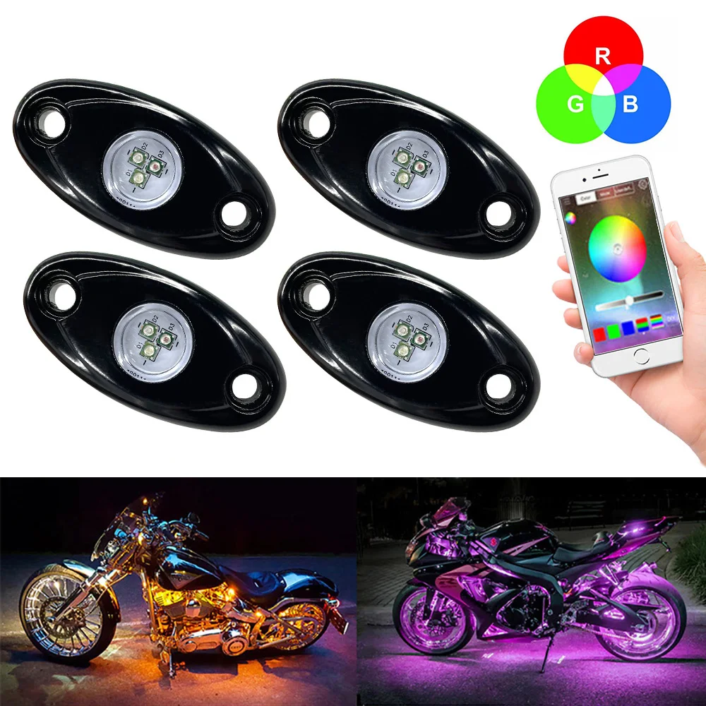 

24V 12V Motorcycle RGB Lights LED Car Decorative Ambient Lamps Flashing Bluetooth Underbody UTV ATV SUV Off Road 4x4 Accessories