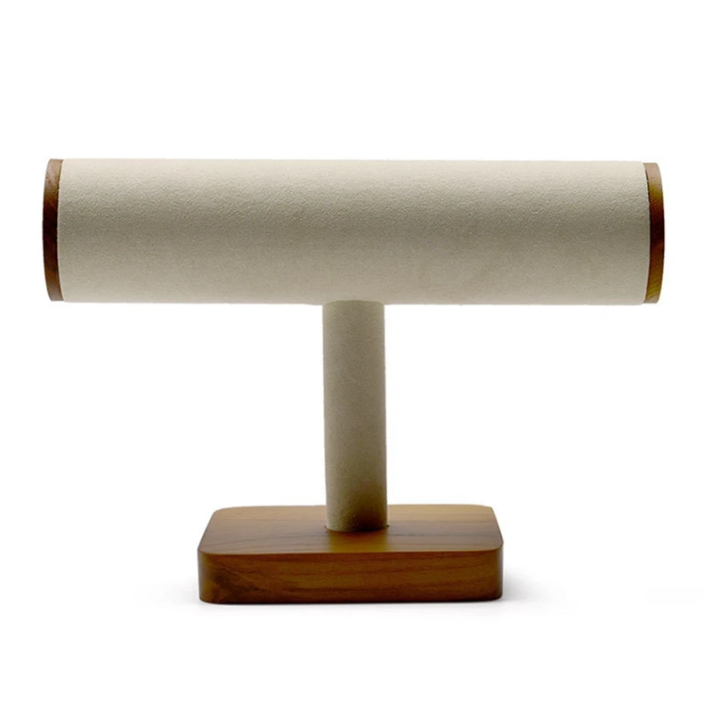

Wooden Watch Display Stand T Shape Jewelry Organizer Stand Microfiber Necklace Storage Holder