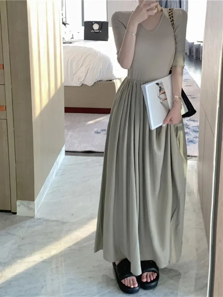 Платье женское длинное ТРАПЕЦИЕВИДНОЕ с коротким рукавом на весну/зиму