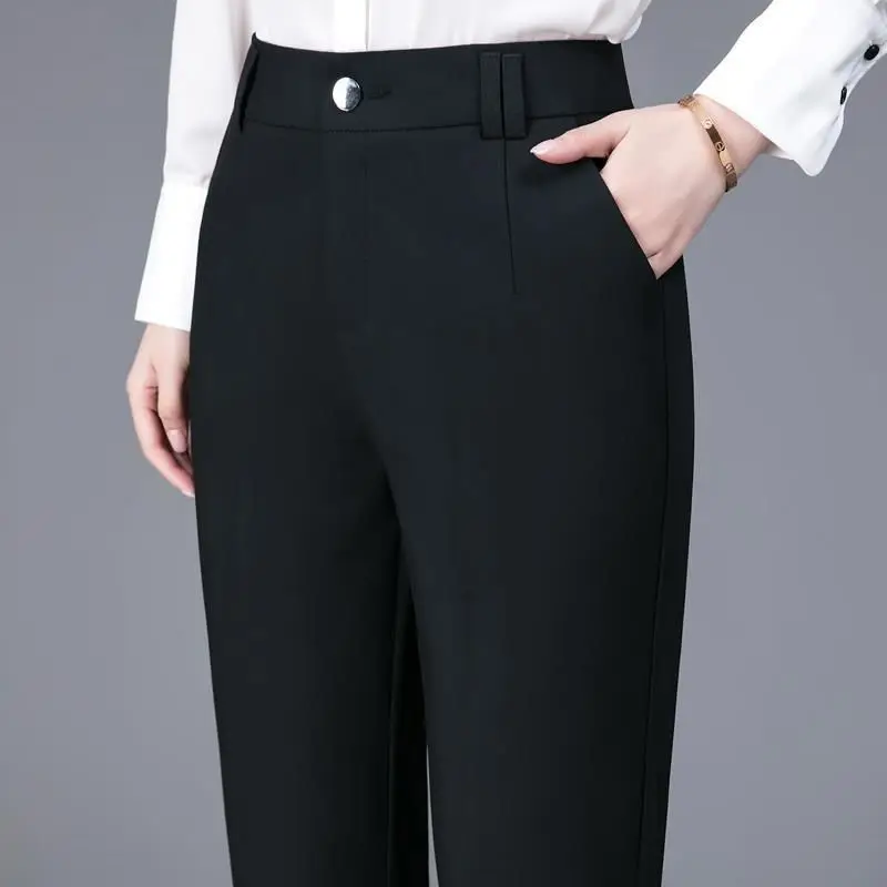 2023 New Women Spring Autumn Korean Elegant Solid Loose Suits Pants Ladies Fashion Casual High Waist Straight Long Trousers X108