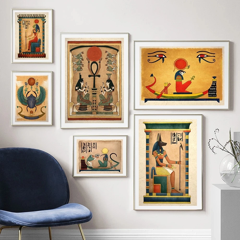 

Ancient Egyptian Bastet Anubis God Pharaoh Wall Art Canvas Painting Nordic Posters And Prints Wall Picture For Living Room Decor