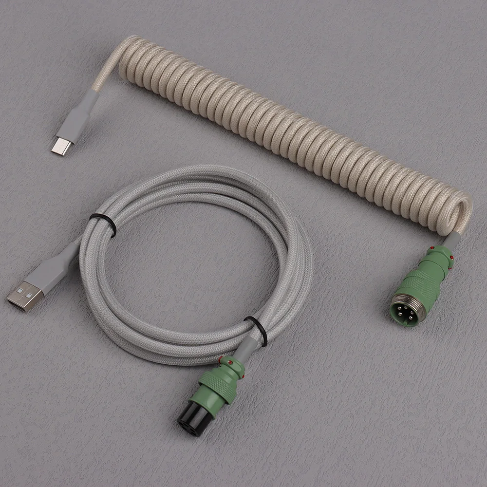 LANO  Double Sleeves PET Colorful Finish GX16 Aviator Cable Type C Metal Texture Coiling Usb C Coiled Mechanica Keyboard Cable