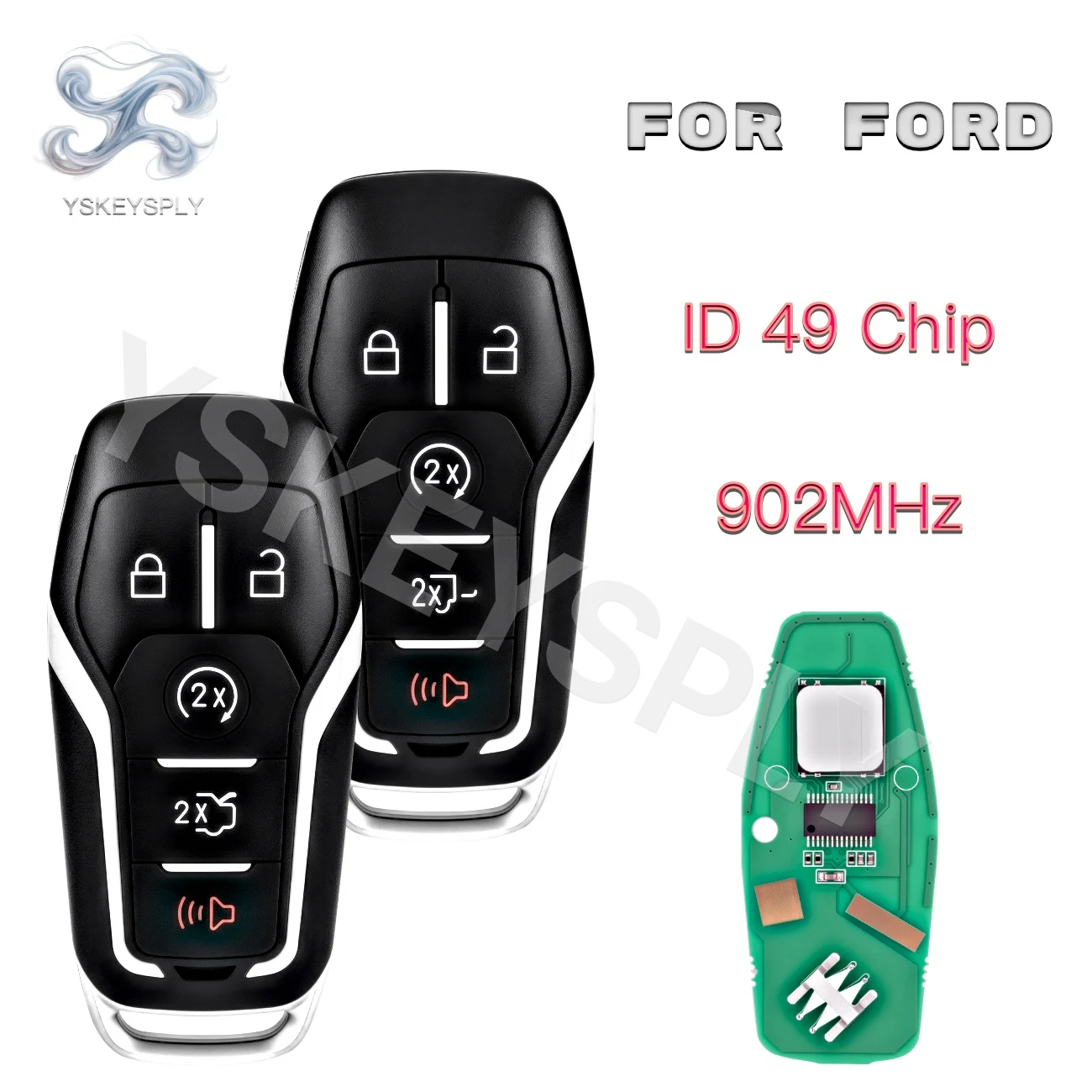 Фото Для Ford Edge Fusion Explorer Mustang: Умный дистанционный ключ ID49 902 МГц, 5 кнопок, бесключевой доступ, M3N-A2C31243300, с чистым лезвием №1