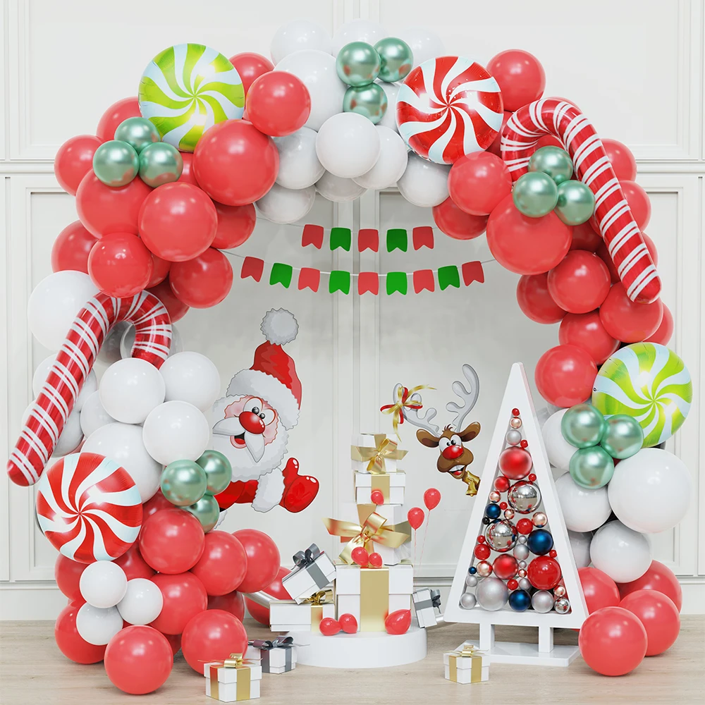 

94Pcs Christmas Red White Balloon Garland Arch Kit Lollipop Cane Foil Balloons Xmas Eve Home Party Decorations Natal Navidad