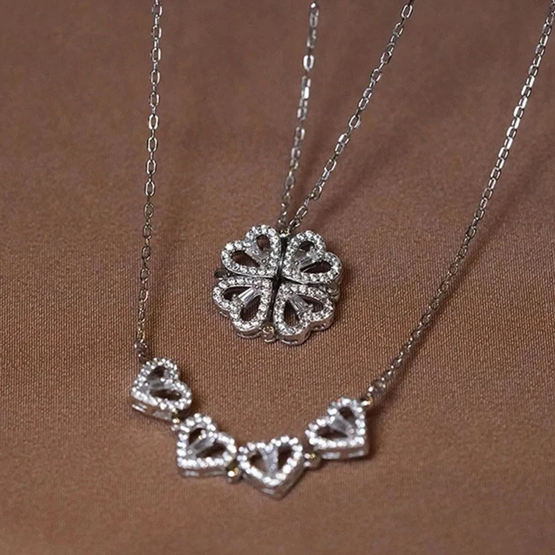 

Fashion Stainless Steel Love Magnetic Pendant Necklace for Women Clover Necklace Heart Shaped Clover Necklace Pendant Jewelry