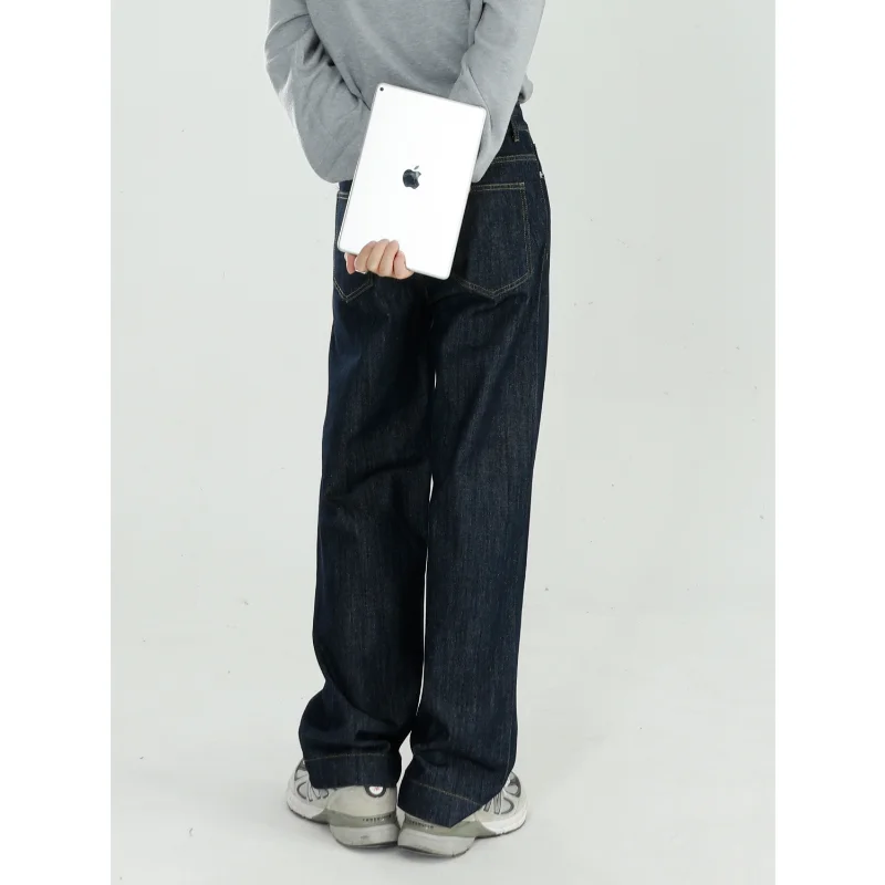 Autumn New Korean Style Versatile Loose Vertical Straight Jeans Male Oversized Retro  Lapel Fashion Jeans for Men 2022 Man Pants