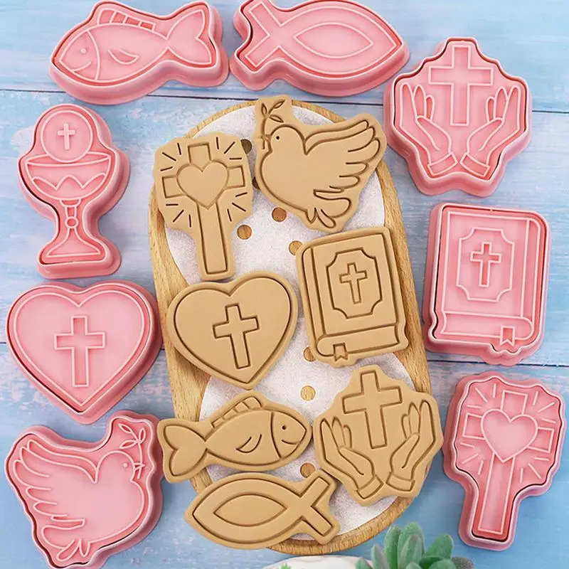 

Cookie Cutters 8PCS 3D Cartoon Christian Biscuit Mold Cute Cookie Stamped Embossed Kitchen Baking Pastry Bakeware Tool