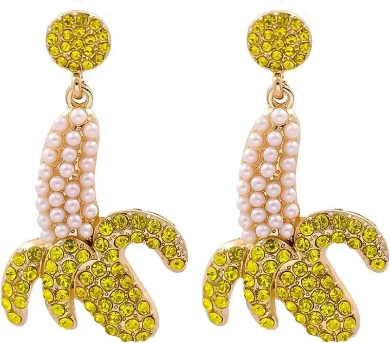 Серьги с кристаллами жемчужные круглые серьги-гвоздики имитирующие еду желтые